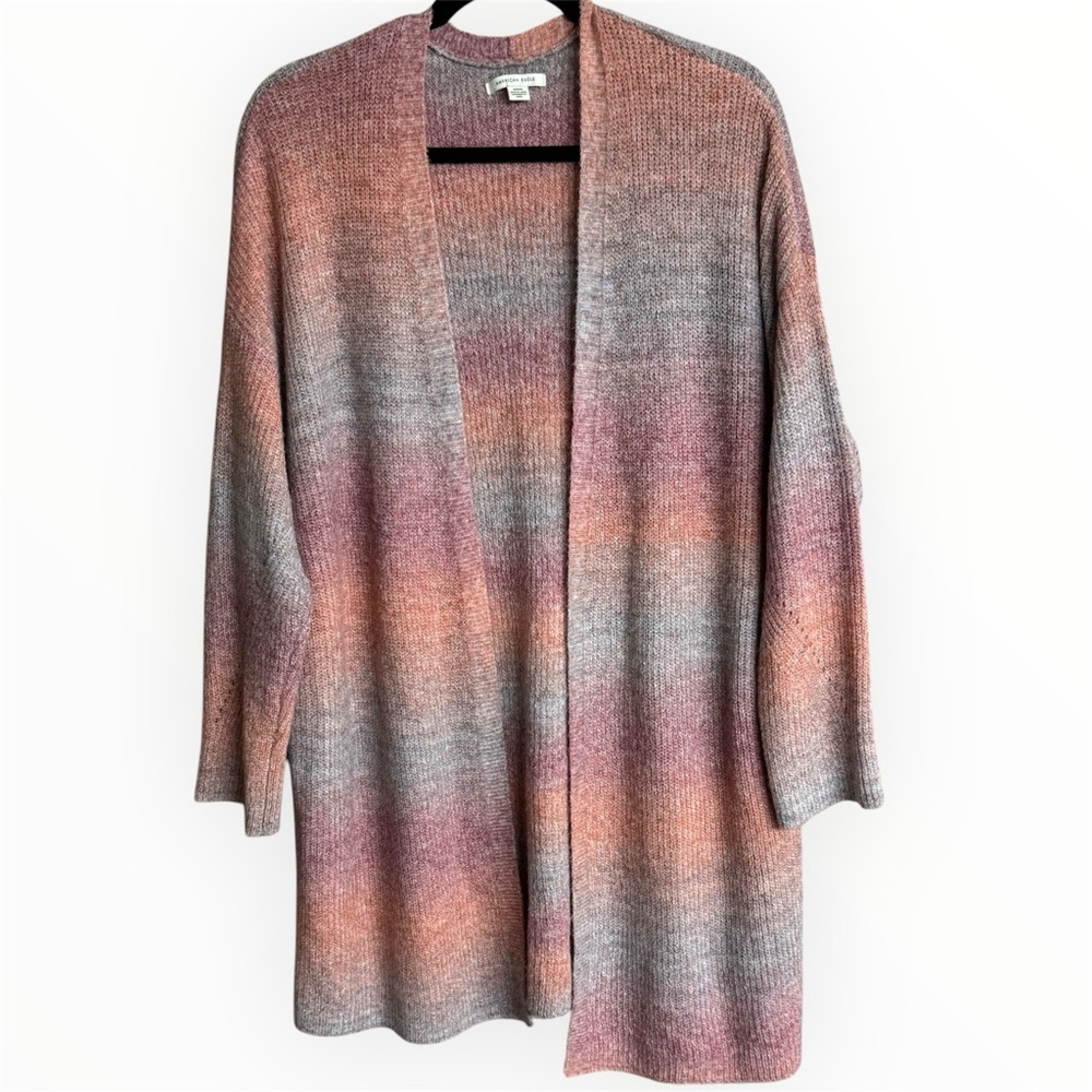 American Eagle Space Dye Oversized Multicolor Open Front Cardigan Size Medium - Picture 3 of 6